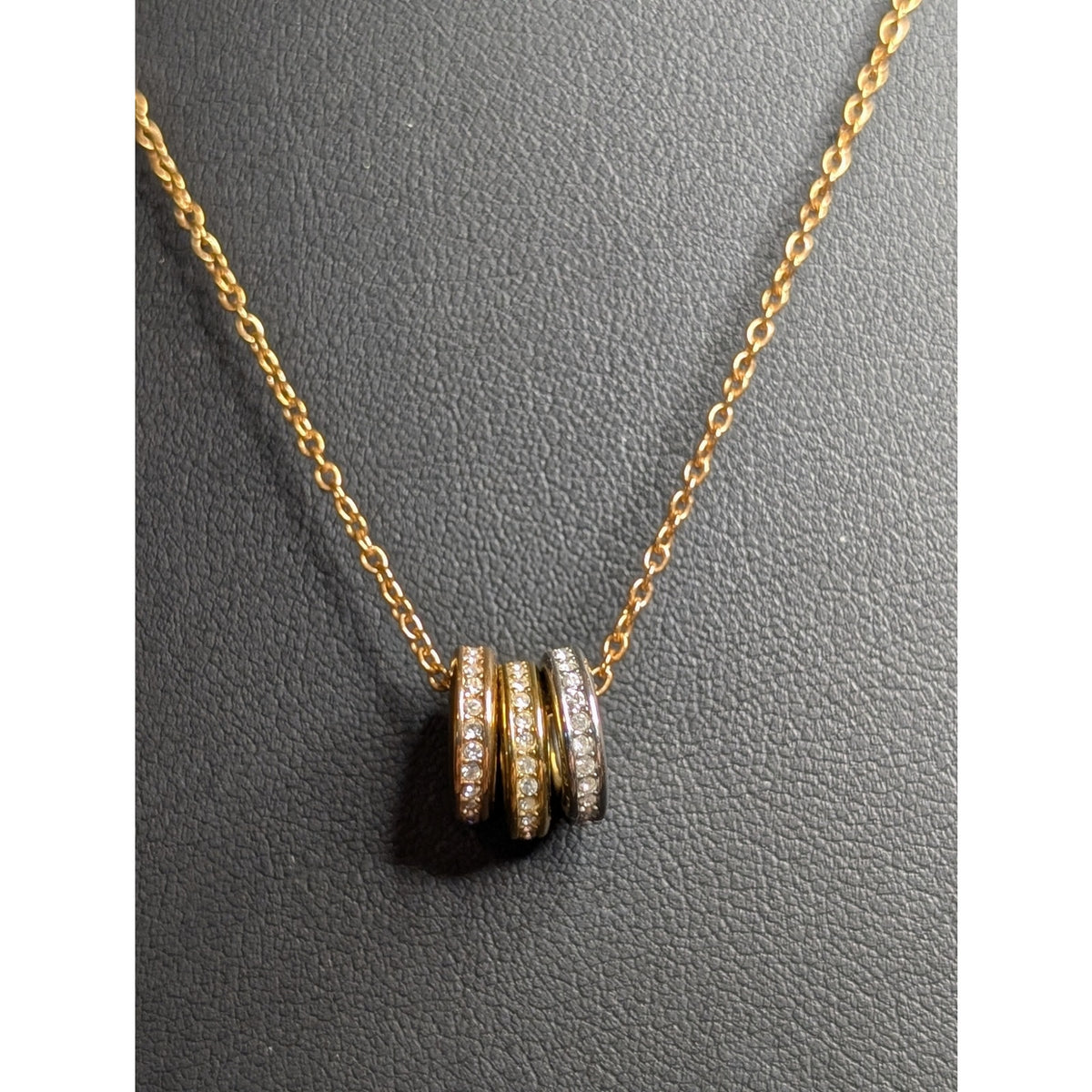 Michael Kors Rose Gold Tone Three Pave Crystal Ring Charm 20" Necklace