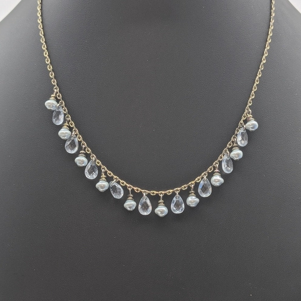 Lot of Four Faux Pearl Chain Crystal Silver Tone Necklaces