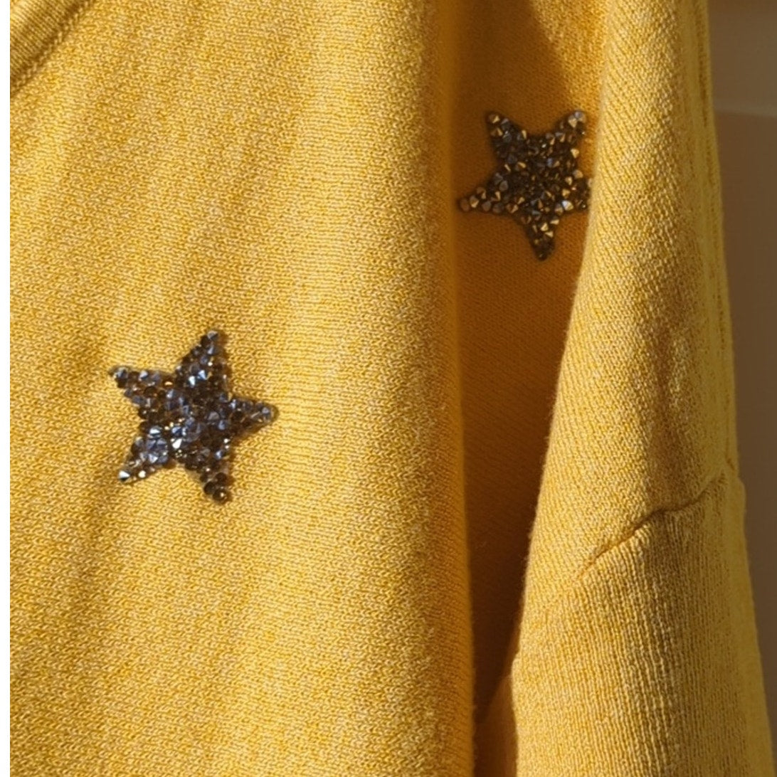 Soft Surrounding Yellow V-Neck Embellished Star Oversized Sweater Women's Sz S
