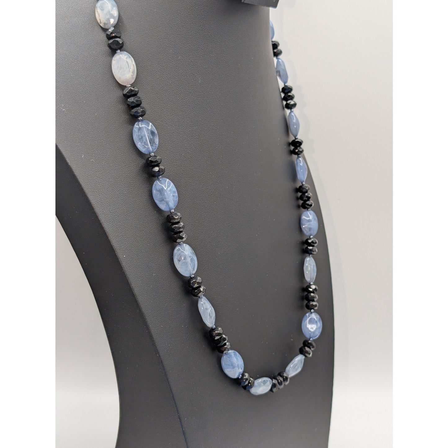 Vintage Frosty Light & Dark Blue Acrylic Bead26"  Necklace