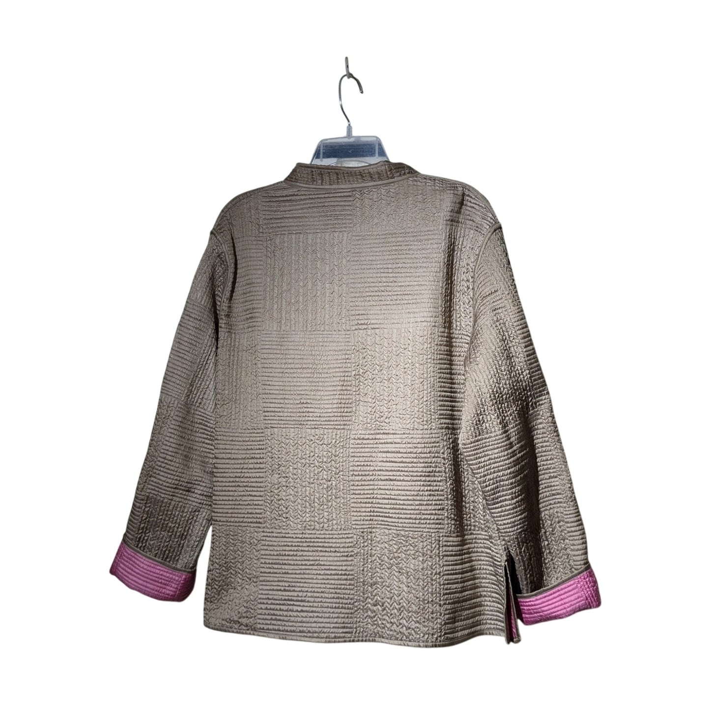 SAM HILU Tan & Pink Reversible Lightweight Quilted Jacket 100% Silk Womens Sz M