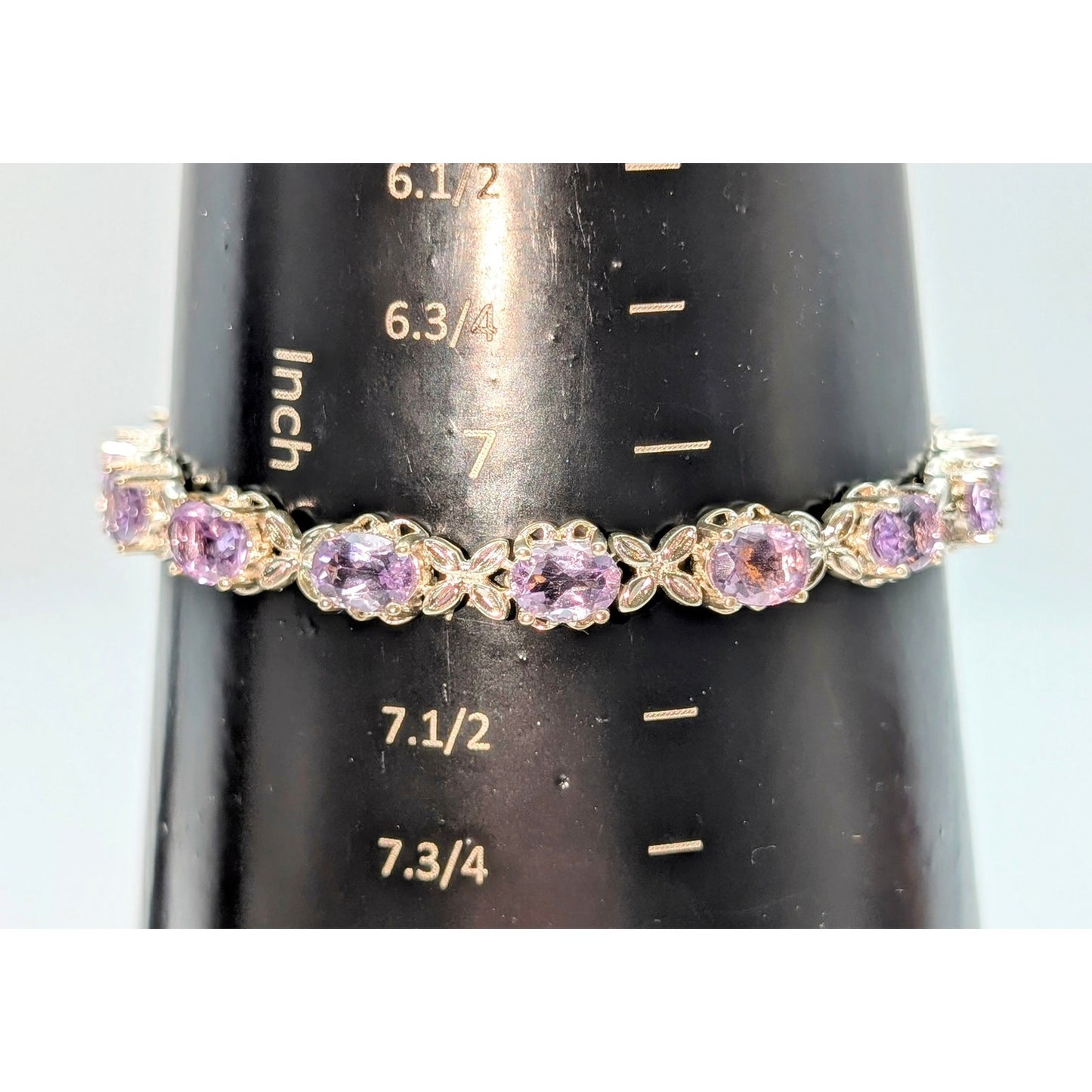 925 Sterling Silver 7mm Oval Rose de France Tennis Bracelet W/ Safety Latch