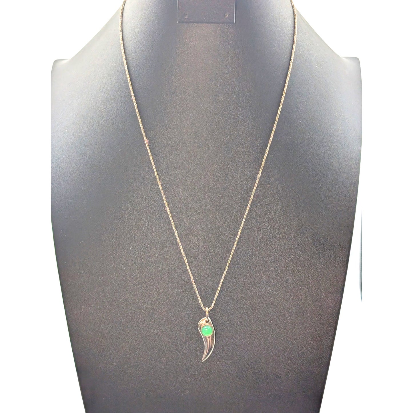 Green Glass 925 Sterling Silver Fang Pendant Margarita Chain 24" Necklace