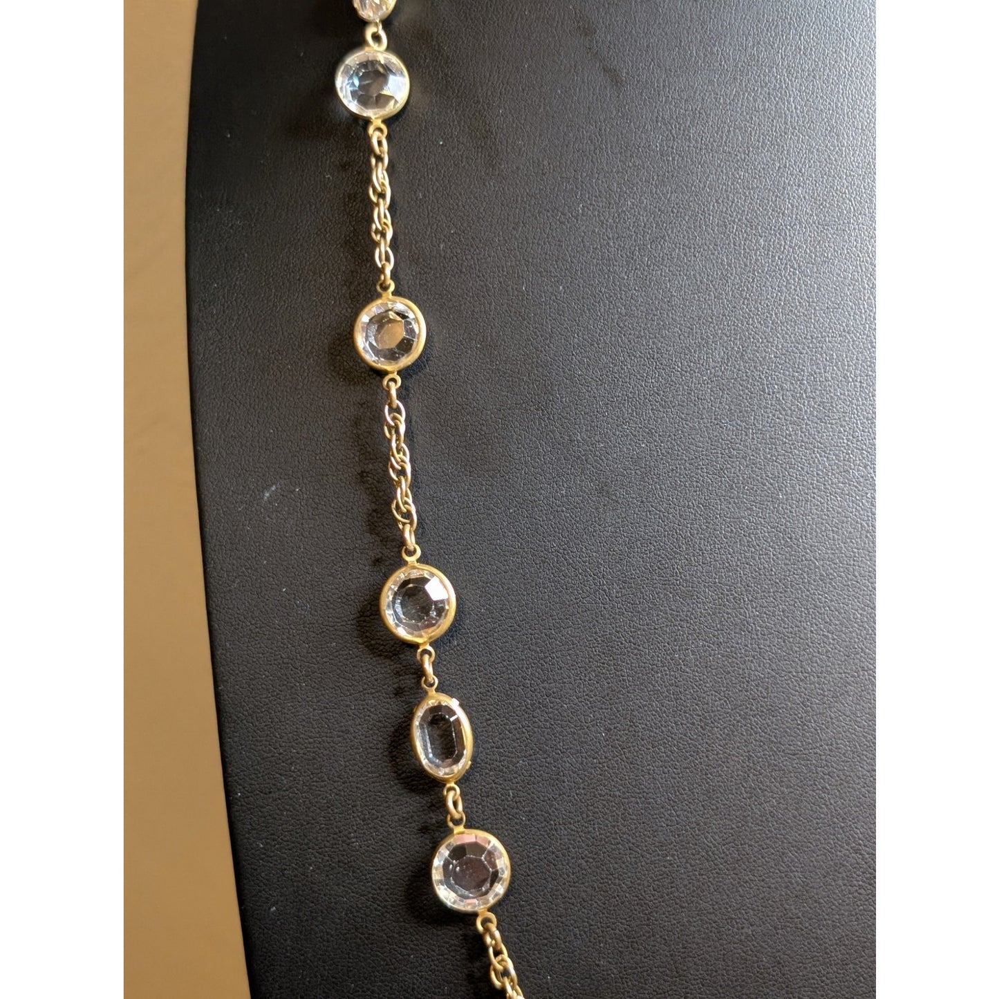 Vintage Signed Miriam Haskell Crystal Gold Tone Chain Long Necklace