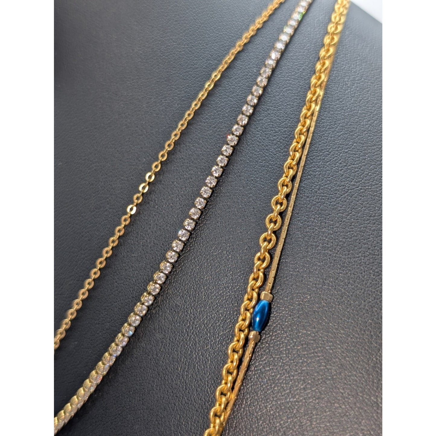 Lot of Four Gold Tone Chain Pendant Station Faux Pearl Rhinestone Necklaces