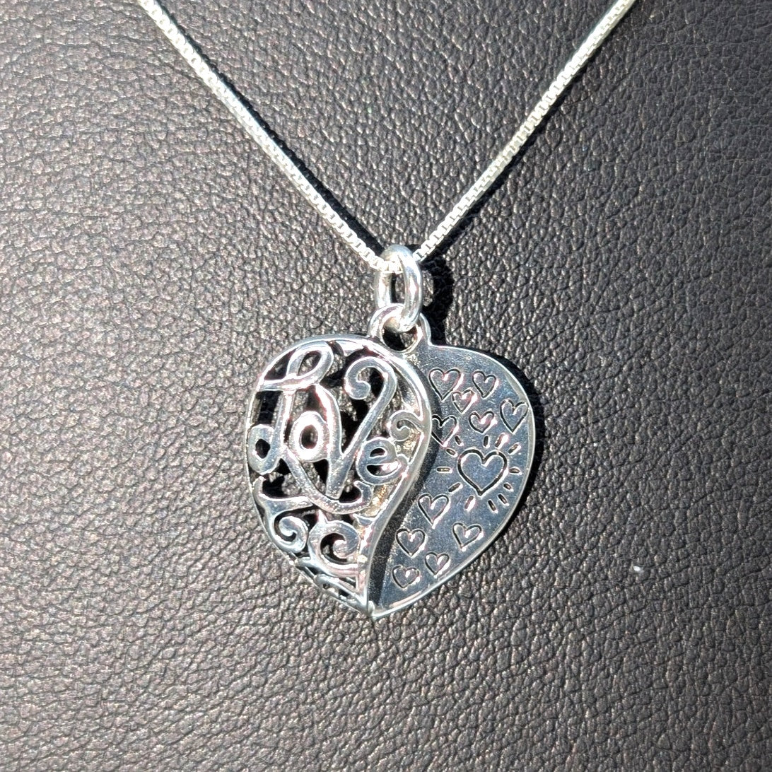 925 Sterling My Daughter My Love Filigree Love Heart Pendant Box Chain Necklace