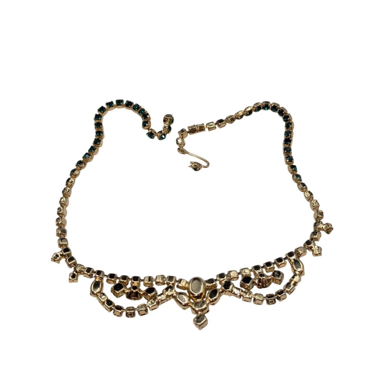 Vintage Light Green Dark Green Gold Tone 15.5" Necklace & Clip On Earring Set