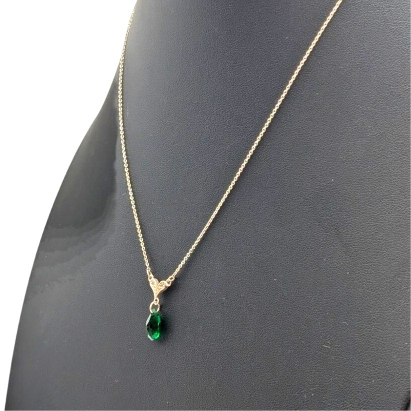 925 Sterling Silver Green Crystal Teardrop CZ 'Y Drop' Pendant 19" Necklace