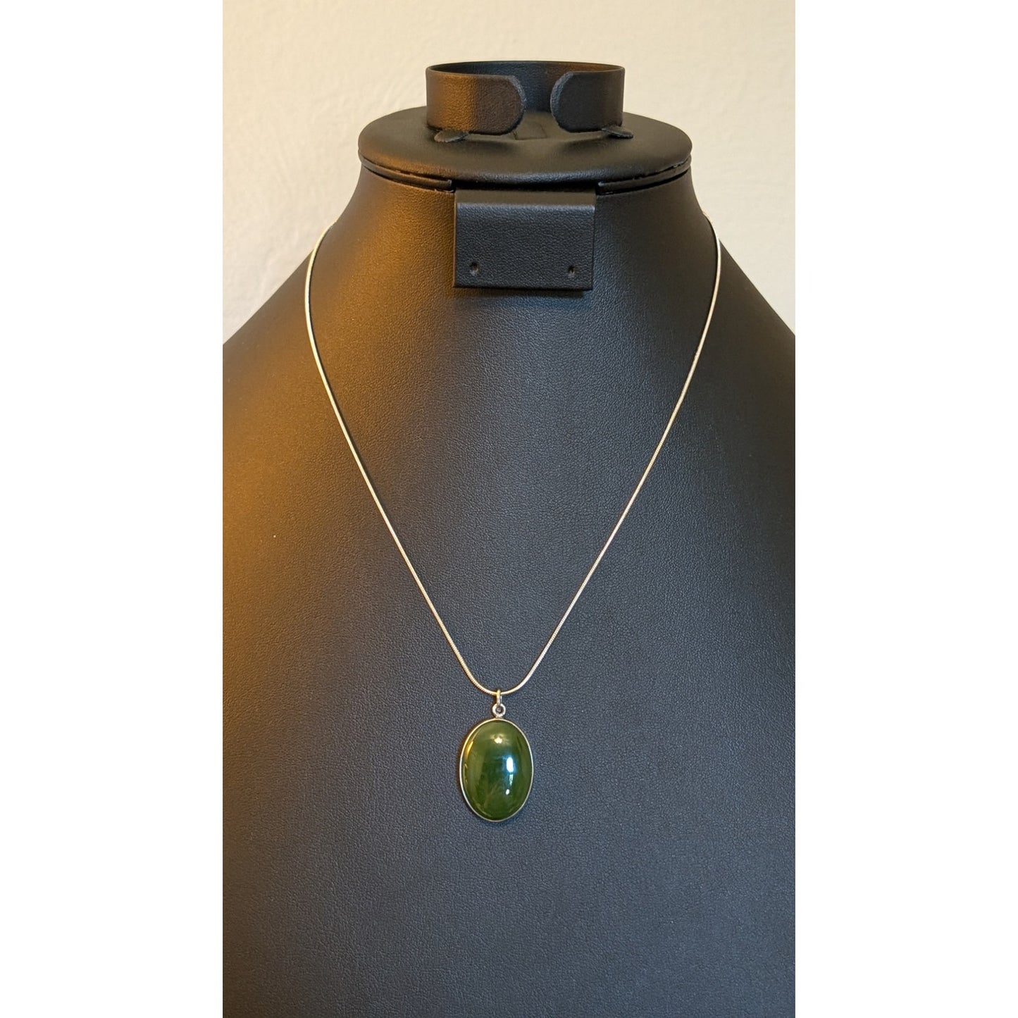 Glowing Green Stone Bezel Set in Sterling Silver & 925 Sterling Silver 20" Chain