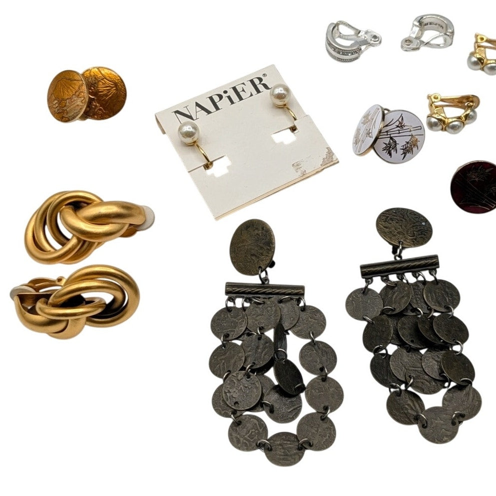 Lot of Nine Pair Vintage Clip On Screw Back Earrings
