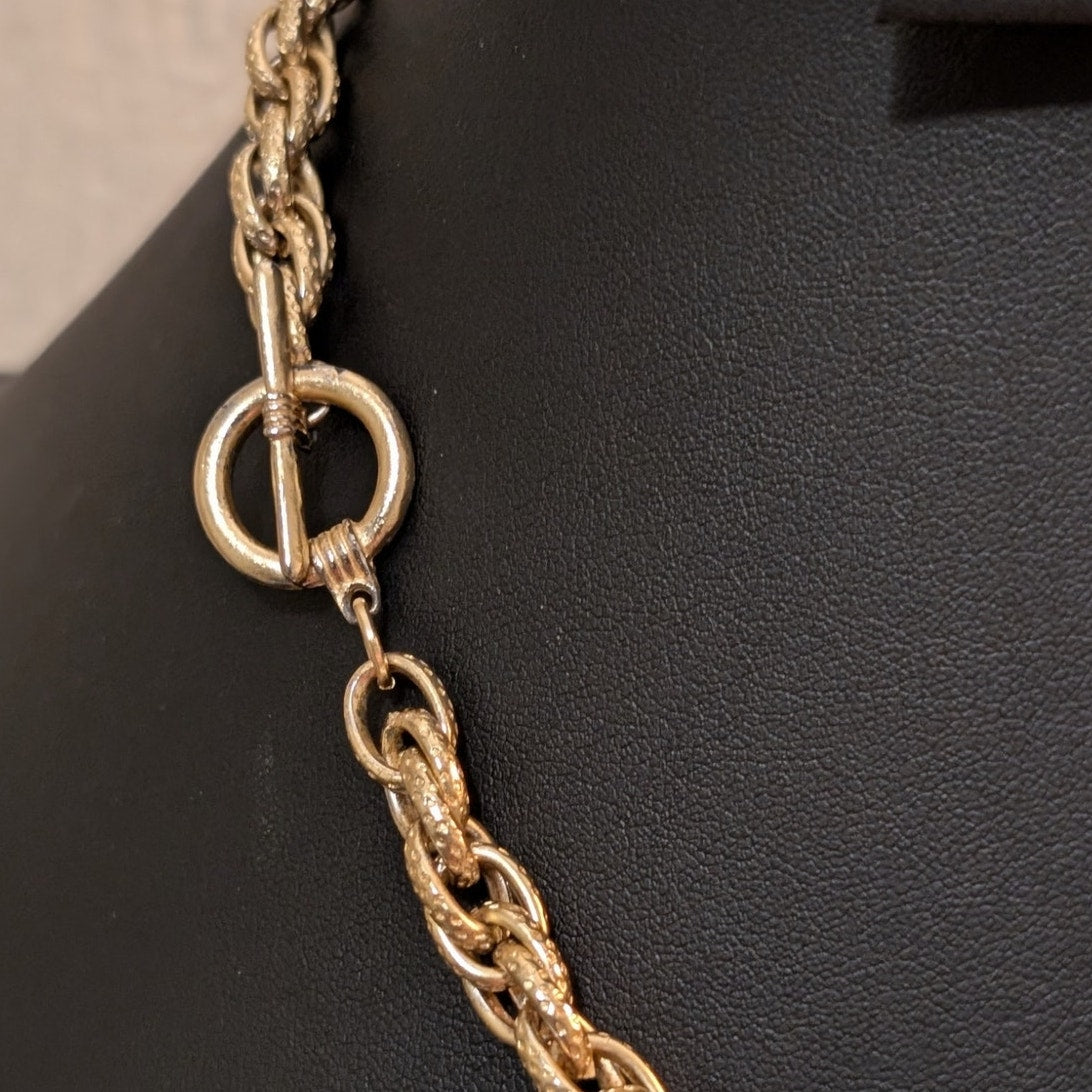 Gold Tone Textured Oval Link Necklace W/ Toggle Clasp