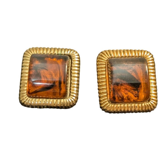 Vintage 80s Fiery Amber Color Lucite Post Earrings