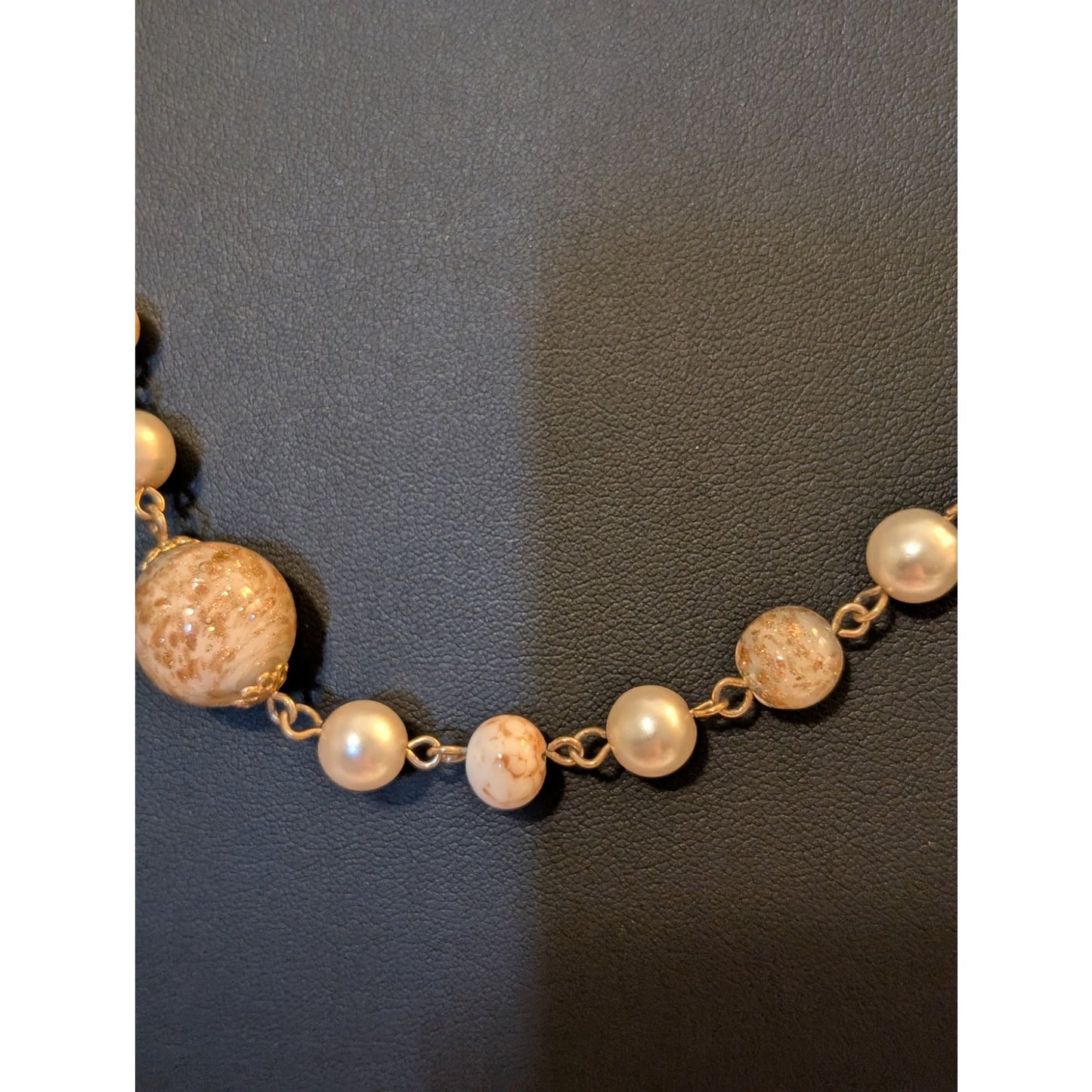 Vintage Venetian Glass Faux Pearl Beaded Chain Necklace W/ Barrel Clasp