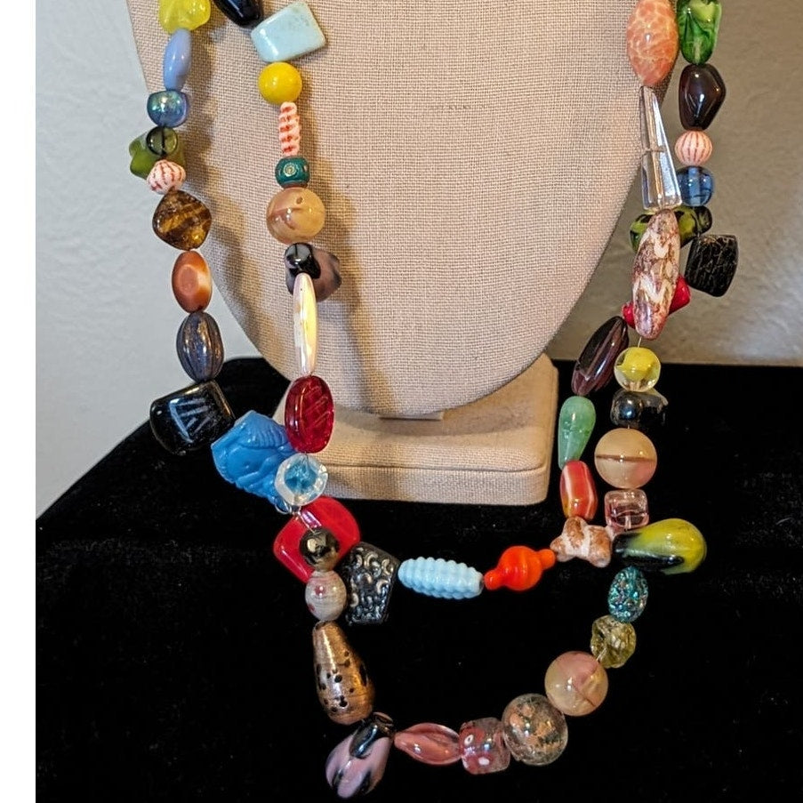 Long Multi Color Multi Shape Glass Bead Strung on Wire 64" Strand