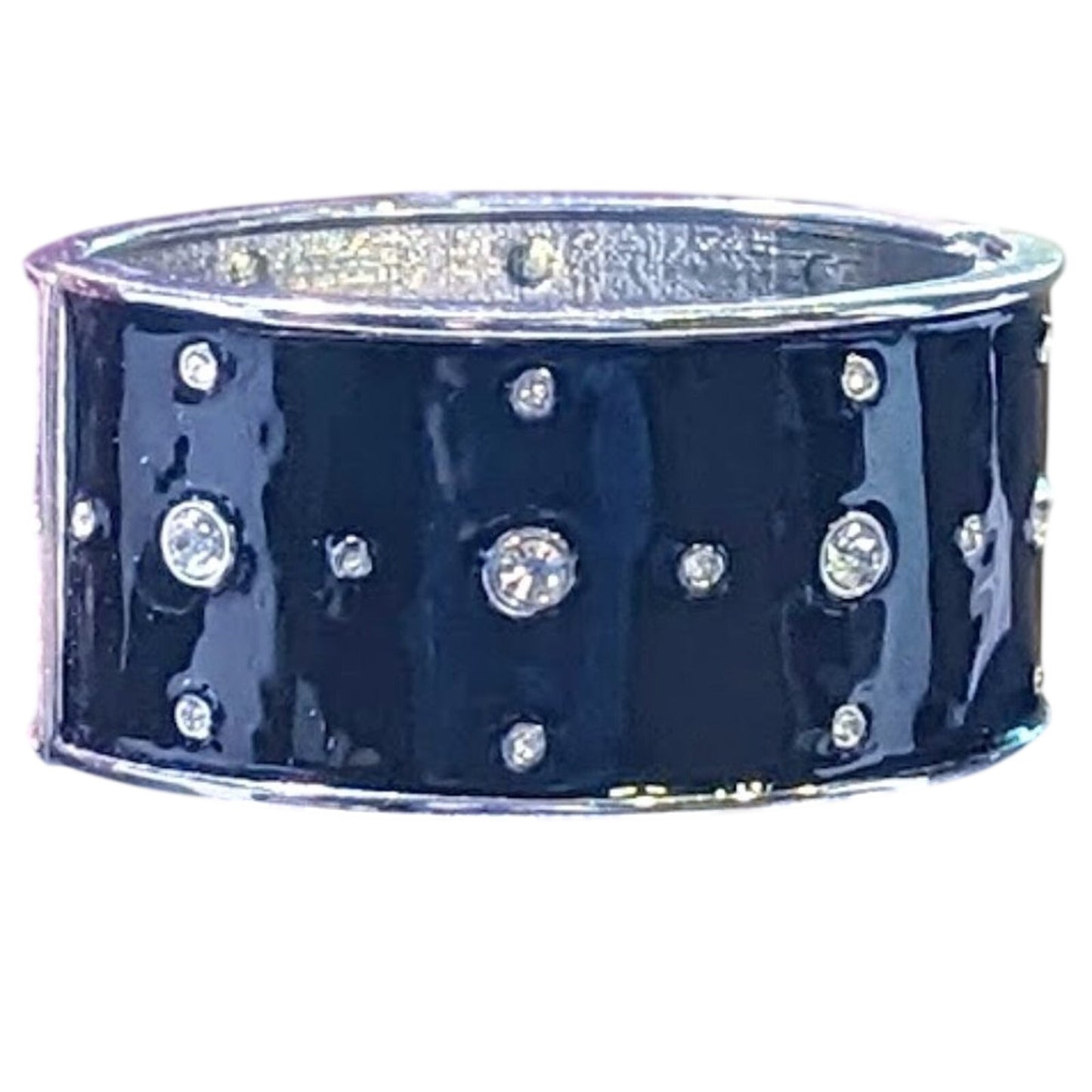 Signed Cookie Lee Black Enamel and Rhinestone Clamper Style Bracelet