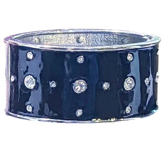 Signed Cookie Lee Black Enamel and Rhinestone Clamper Style Bracelet