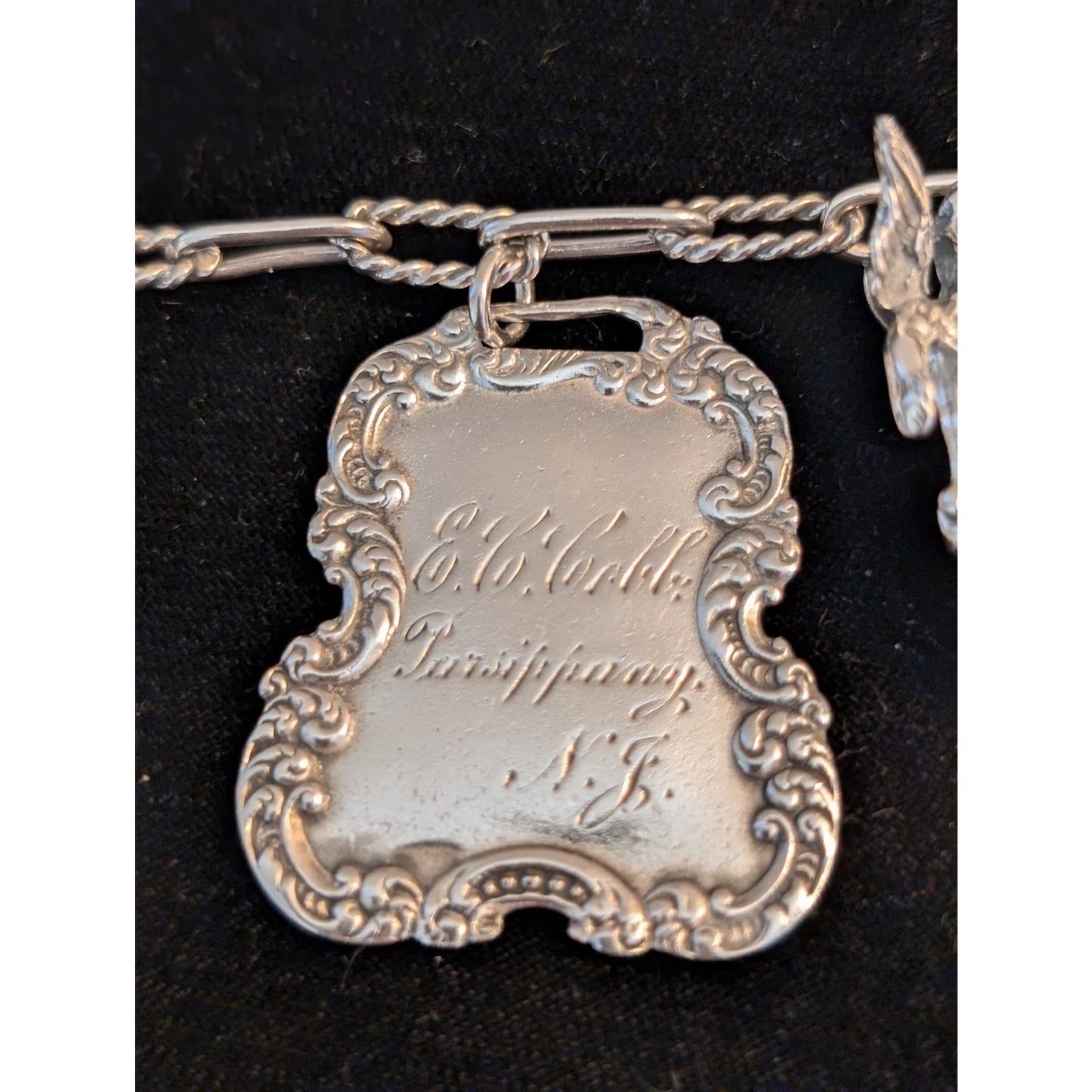 VTG T Foree Hunsicker Sterling Silver Engraved Luggage Tag Cherub Charm Bracelet