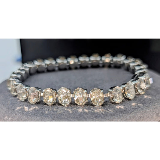 Vintage Oval Rhinestone Tennis Bracelet W/ Hand Signed Clasp