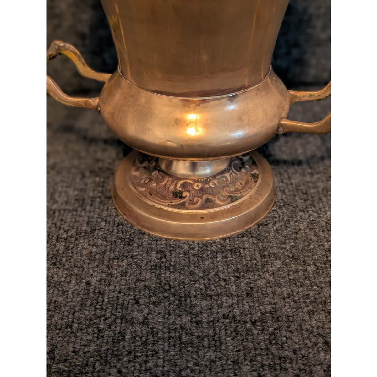 Vintage Embossed Brass Pedestal Champagne Bucket Urn With Handles