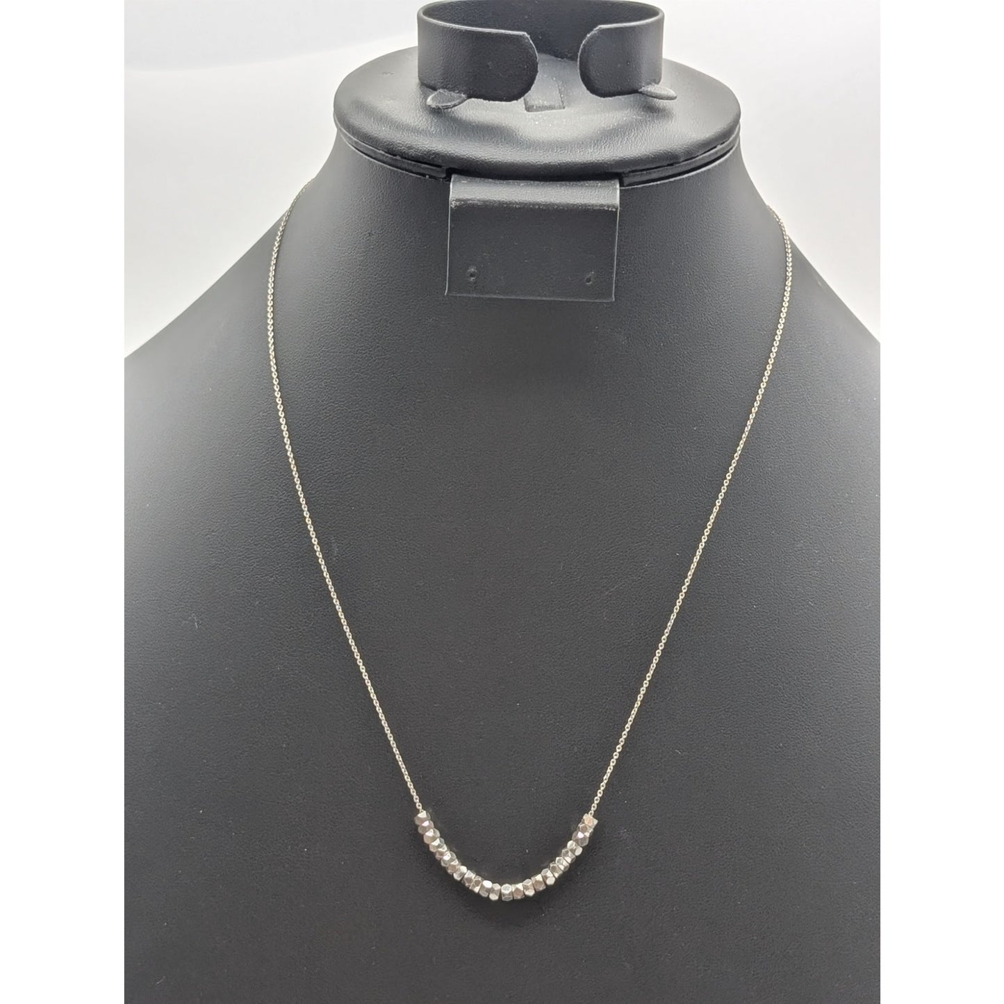 Unmarked Geometric Bead Dainty Silver Tone Chain 17.5"-19.5" Necklace