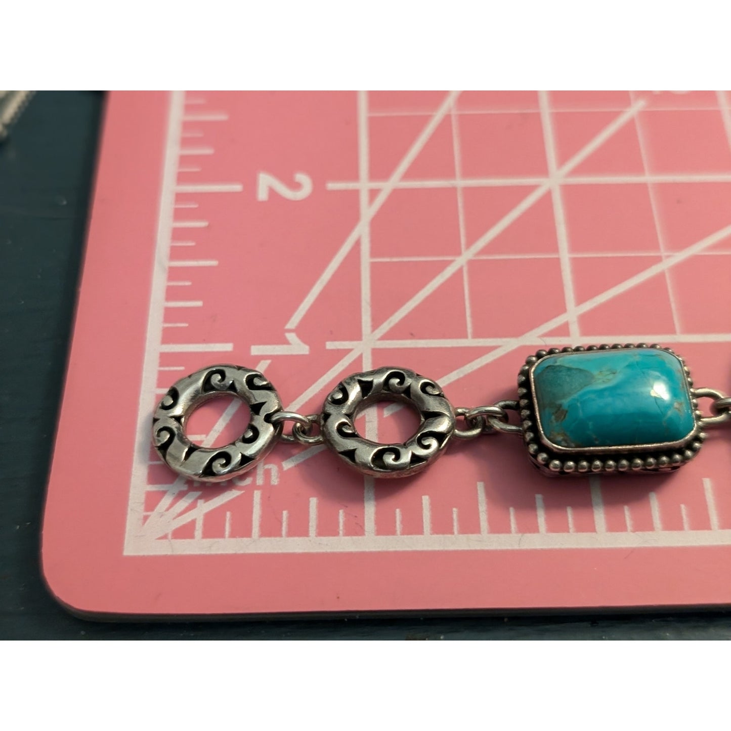 Barse Heavy Chunky 925 Sterling Silver Turquoise Chain Toggle Clasp Bracelet