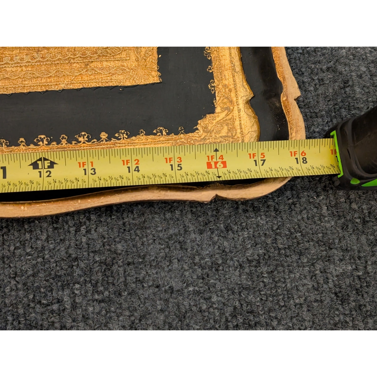 Vintage Italian Florentine Hand Painted Gold and Black Floral 18 X 15 Wood Tray
