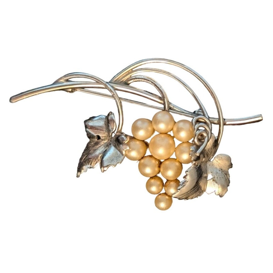 Vintage Beau Sterling Silver Pearl Grapes Brooch