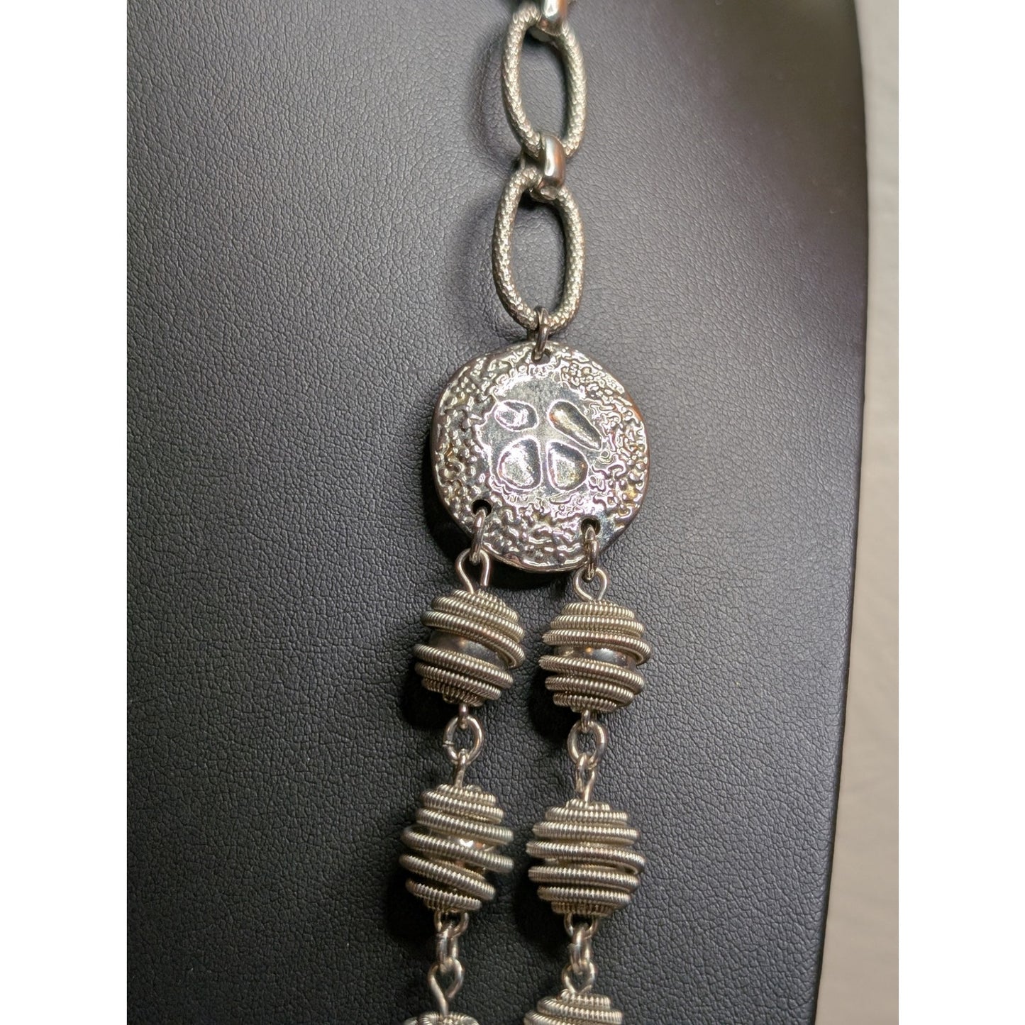Chico's Designer Signed Chunky Silver Tone Bead Ball 1 to 2 Strand Necklace