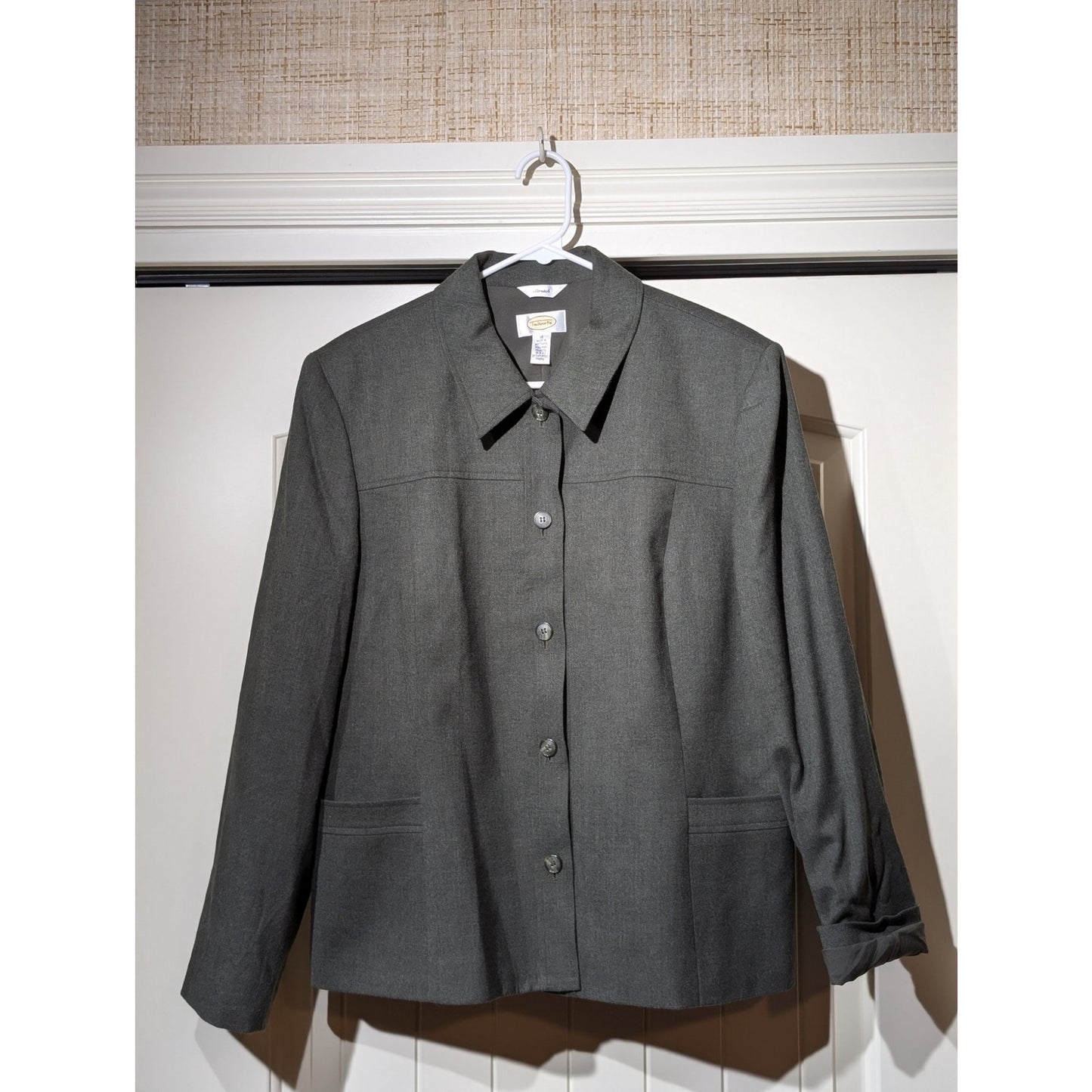 Vintage Talbot's Army Green Button Front Lined Wool Stretch Blazer Womens Sz 16