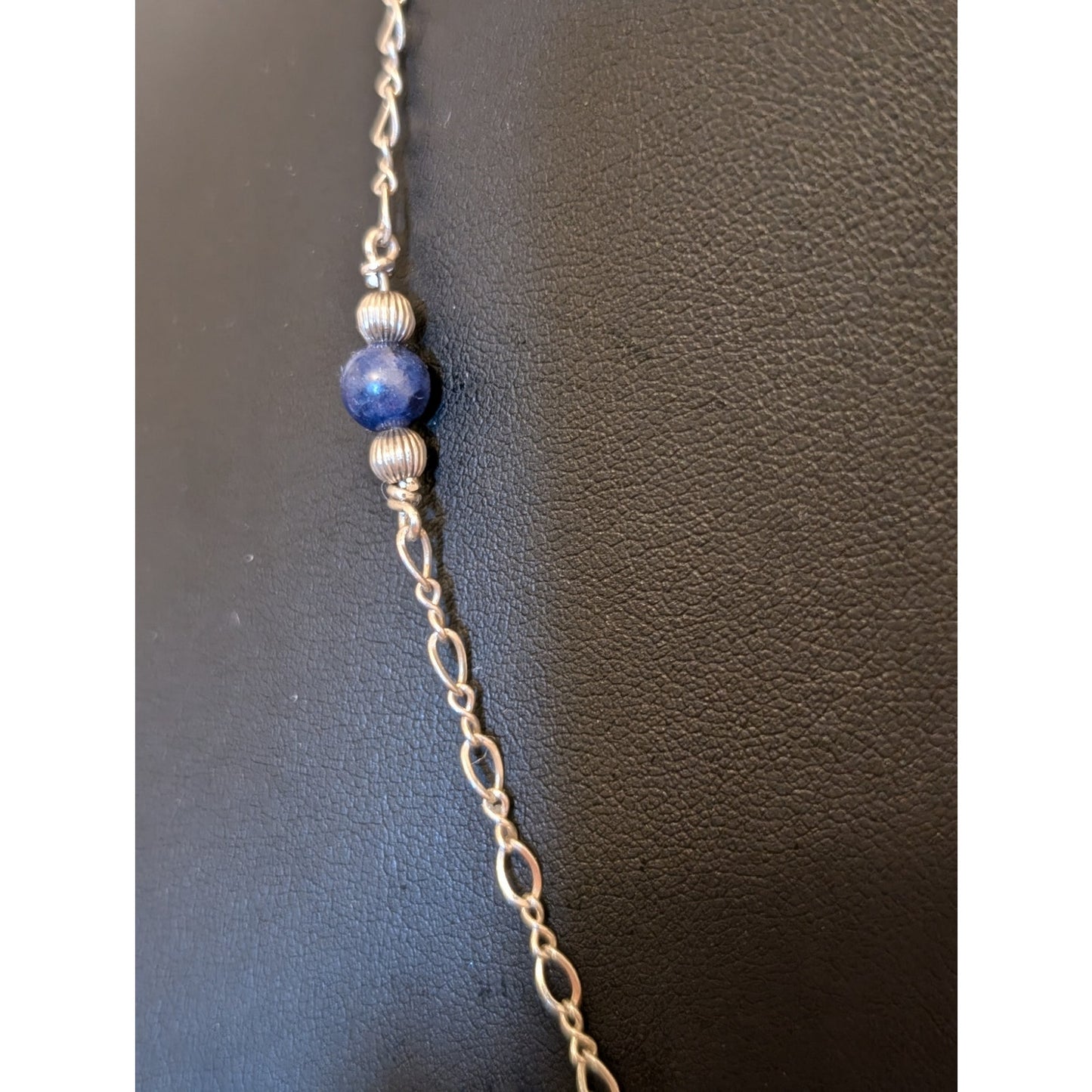 Six Sodalite Bead Sterling Chain Beaded 23" Necklace