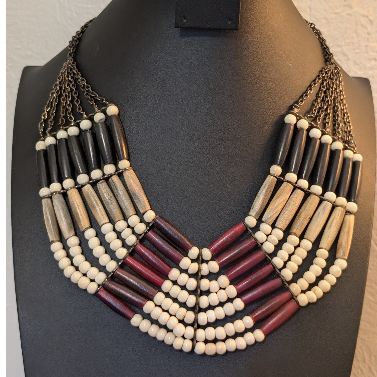 Serrahna Wood & Resin Ethnic Tribal Multi-Strand Beaded Collar Bib Necklace