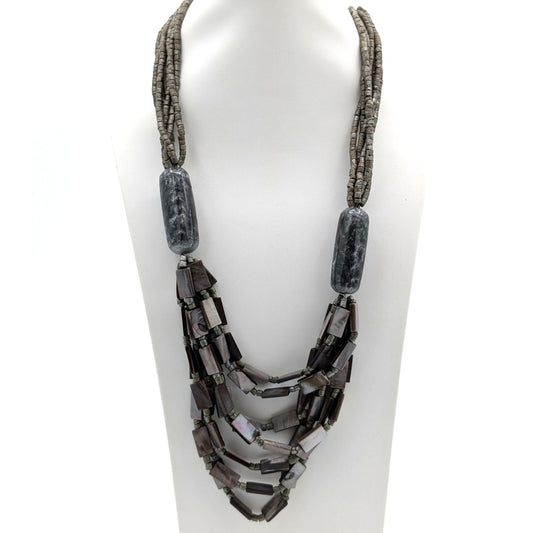 Gray Multi Strand Glass Shell & Acrylic Bead 24" Statement Necklace