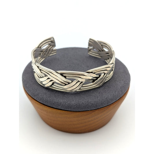 Vintage 925 Sterling Taxco Mexico 5/8" Wide Braided Thick Wire Cuff Bracelet