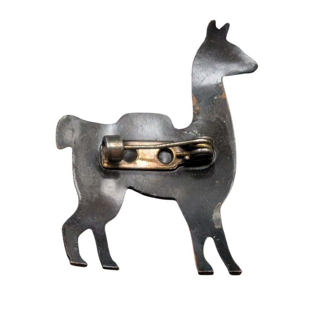 Vintage Enamel Brass Camel Llama Pin Brooch