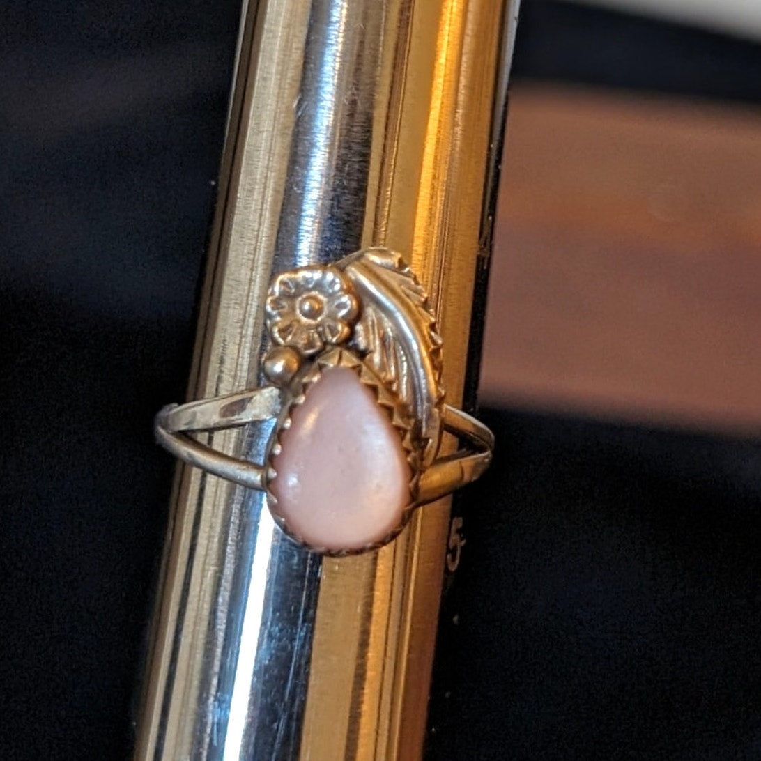 Native American Pink Stone Teardrop Ring Sz 4.75 & Feather Dangle Earring Set