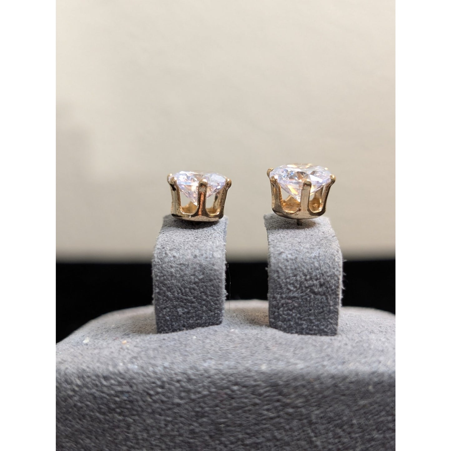 Gold Tone Six Prong Large CZ Post Stud Earrings