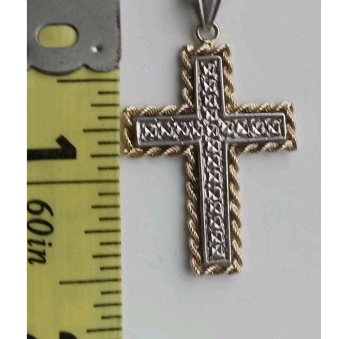Peru 925 Sterling 1/3 10K Yellow Gold Two Tone Cross Pendant Chain 18" Necklace