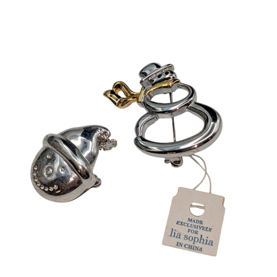 Lot of Two Silver Tone Snowmen Pin/Brooches -- One NWT