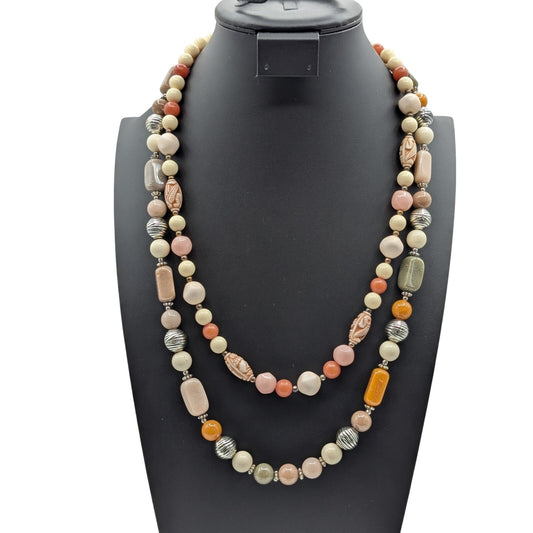Lot of Two Neutral Colors Acrylic Beaded Vintage 24" & 28" Necklaces