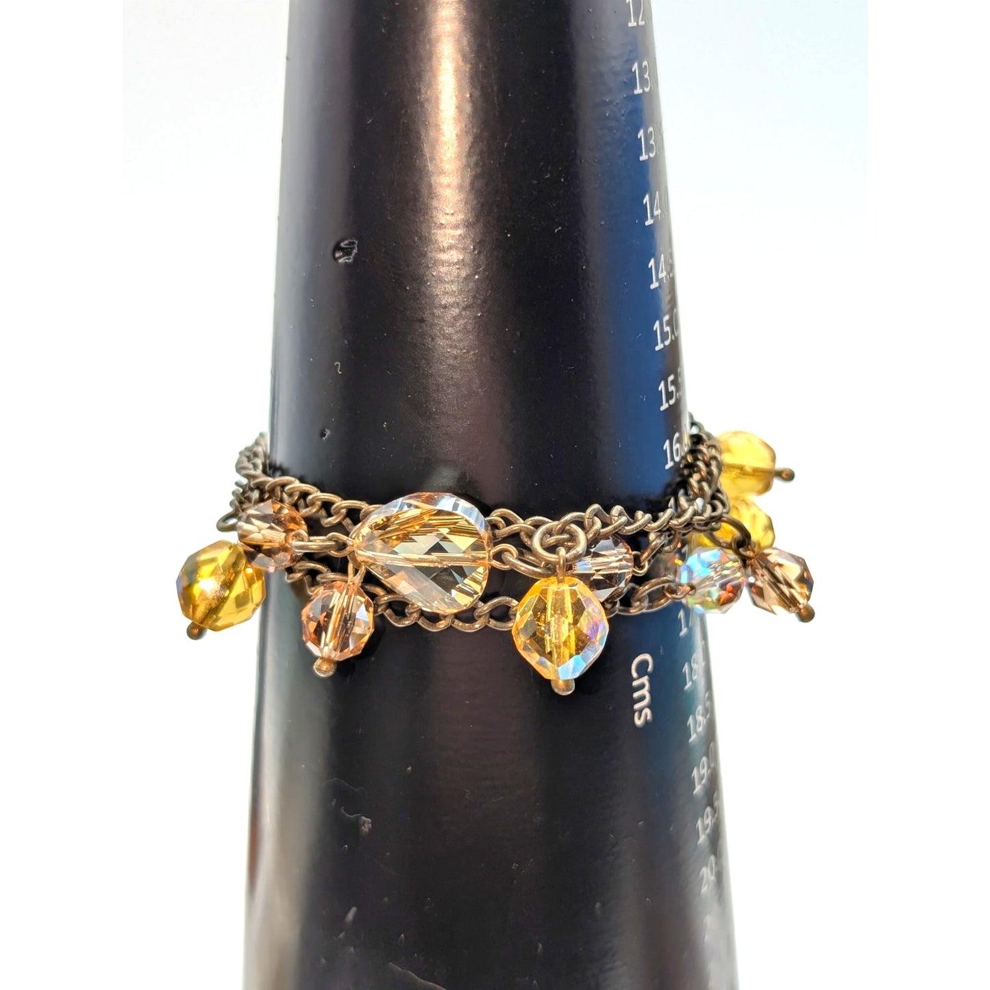 Vintage Signed Sorrelli Brass Genuine Crystal Multi Chain Toggle Clasp Bracelet