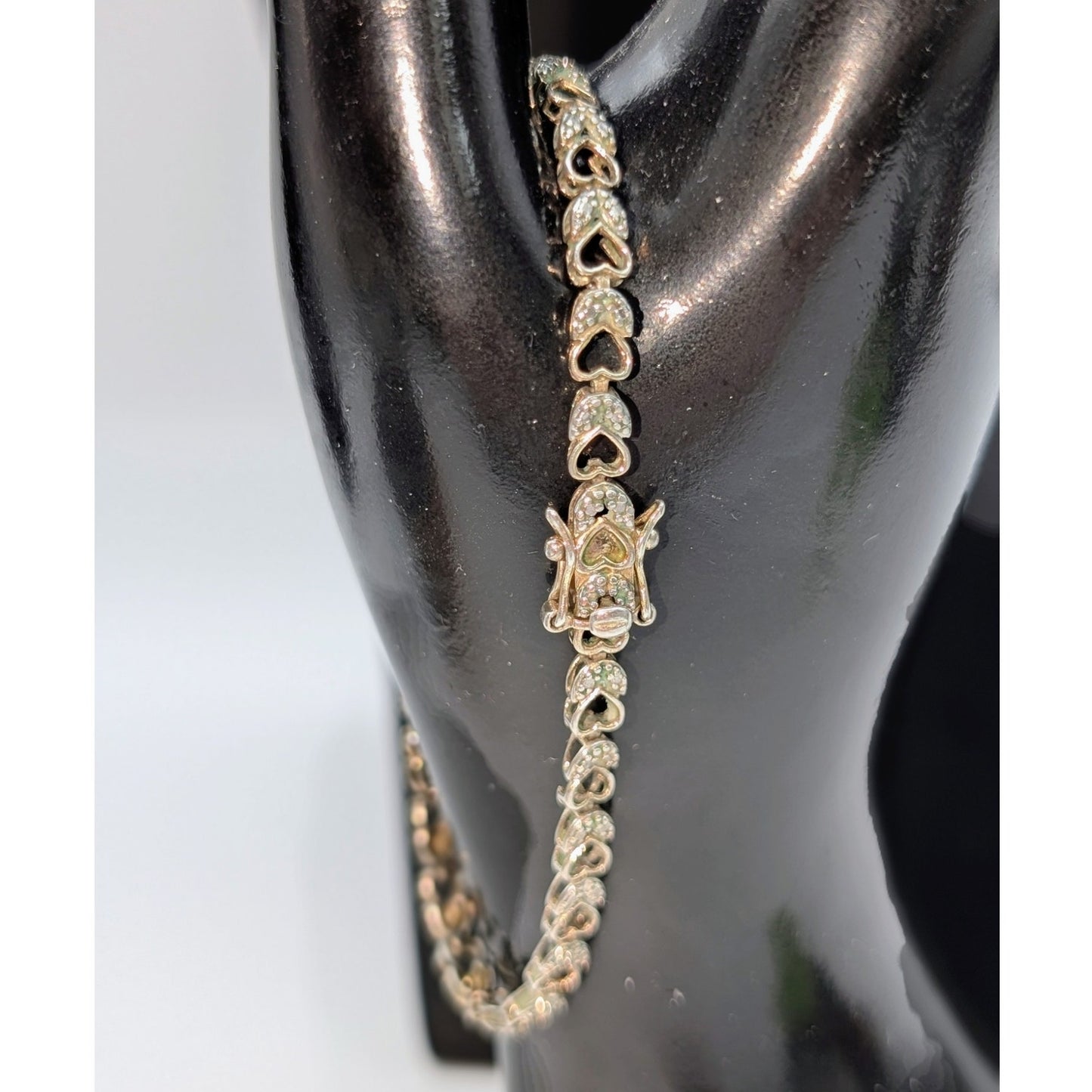 VTG 925 Sterling Silver Two Tone Dainty Heart Tennis Bracelet
