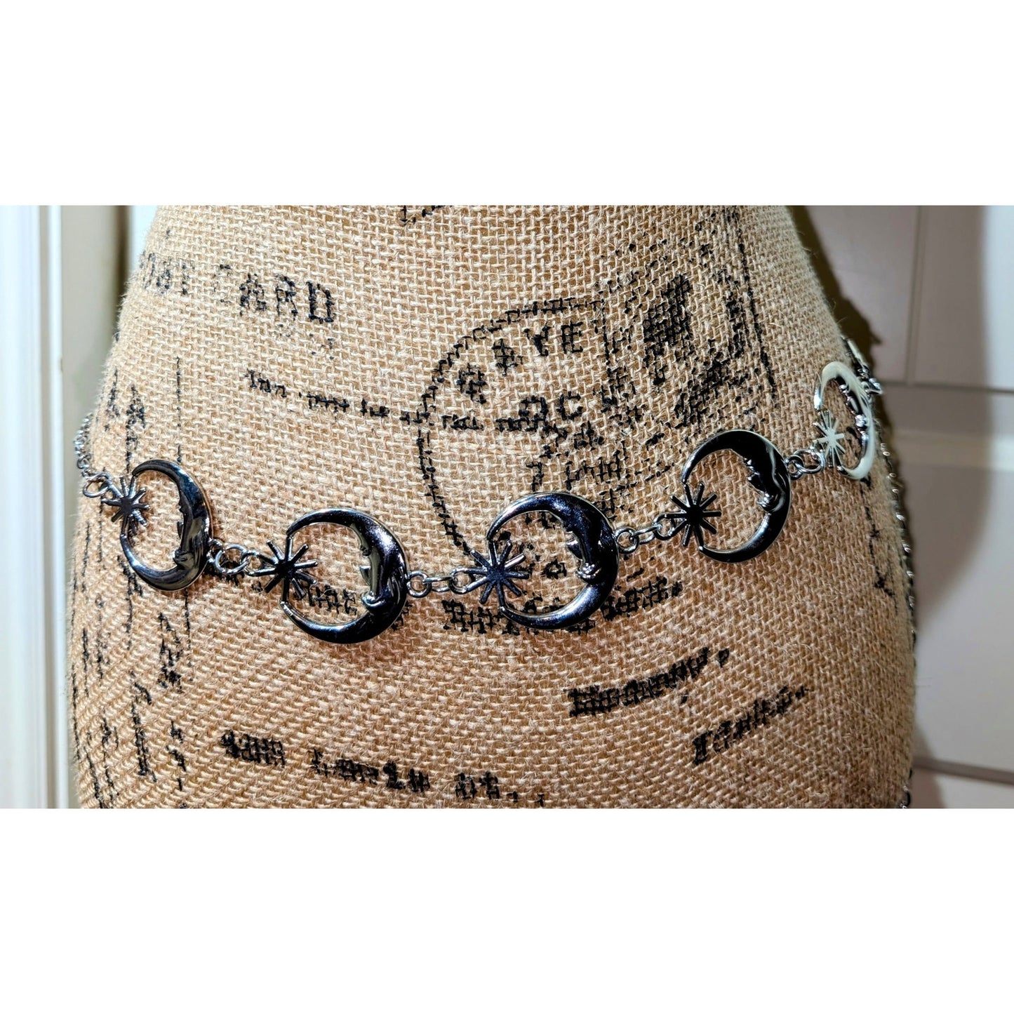Moon Sun Boho Retro Punk Silver Tone Metal 43" or Less Waist Chain Belt