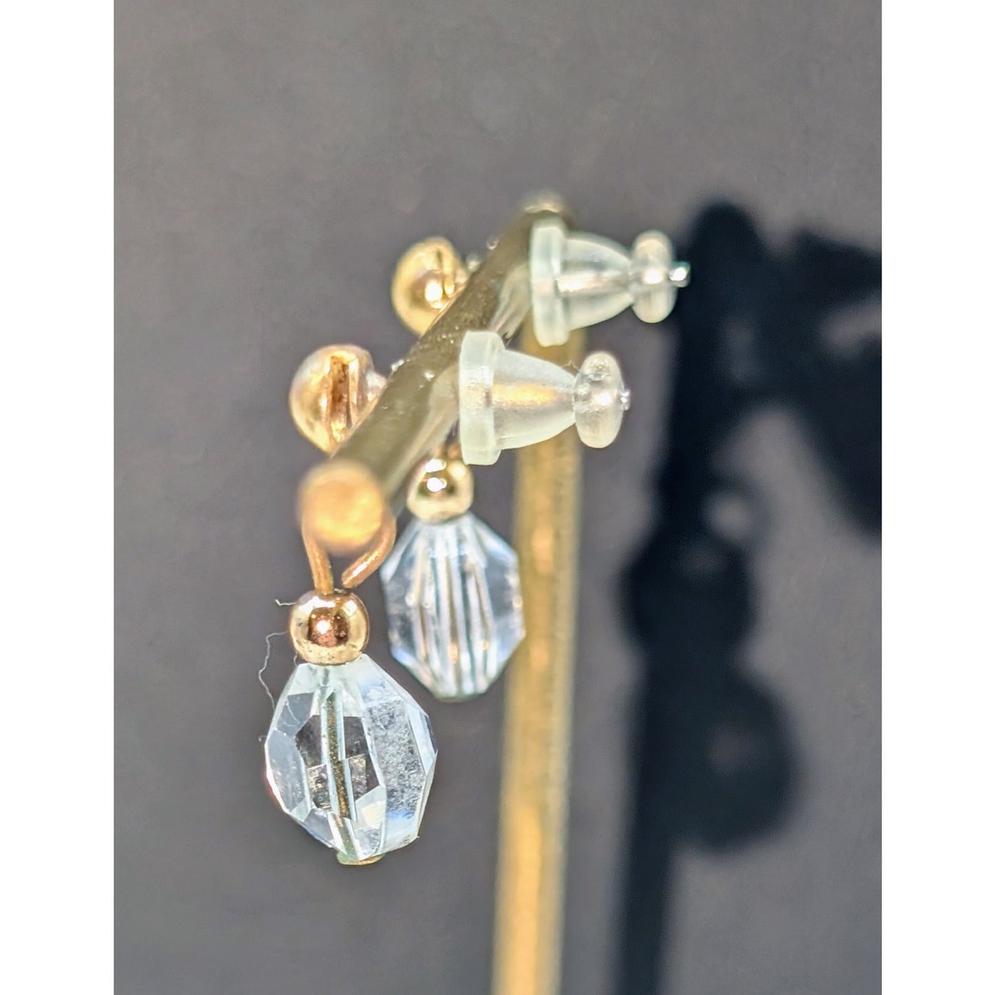 Vintage Gold Tone Crystal Bead Drop Dangle Earrings