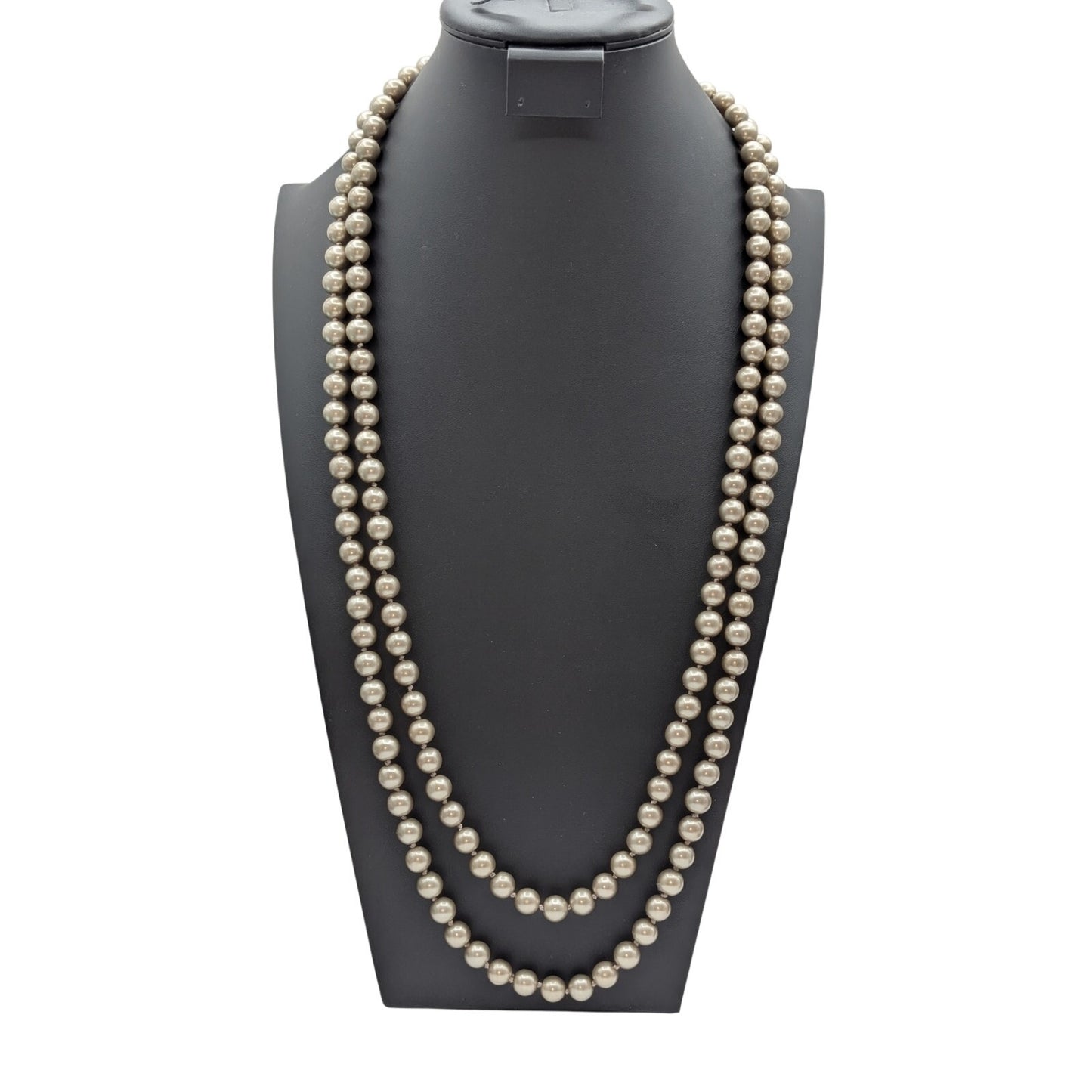 Champagne Taupe Knotted Glass Pearl Beaded Approximately 70" Strand Necklace