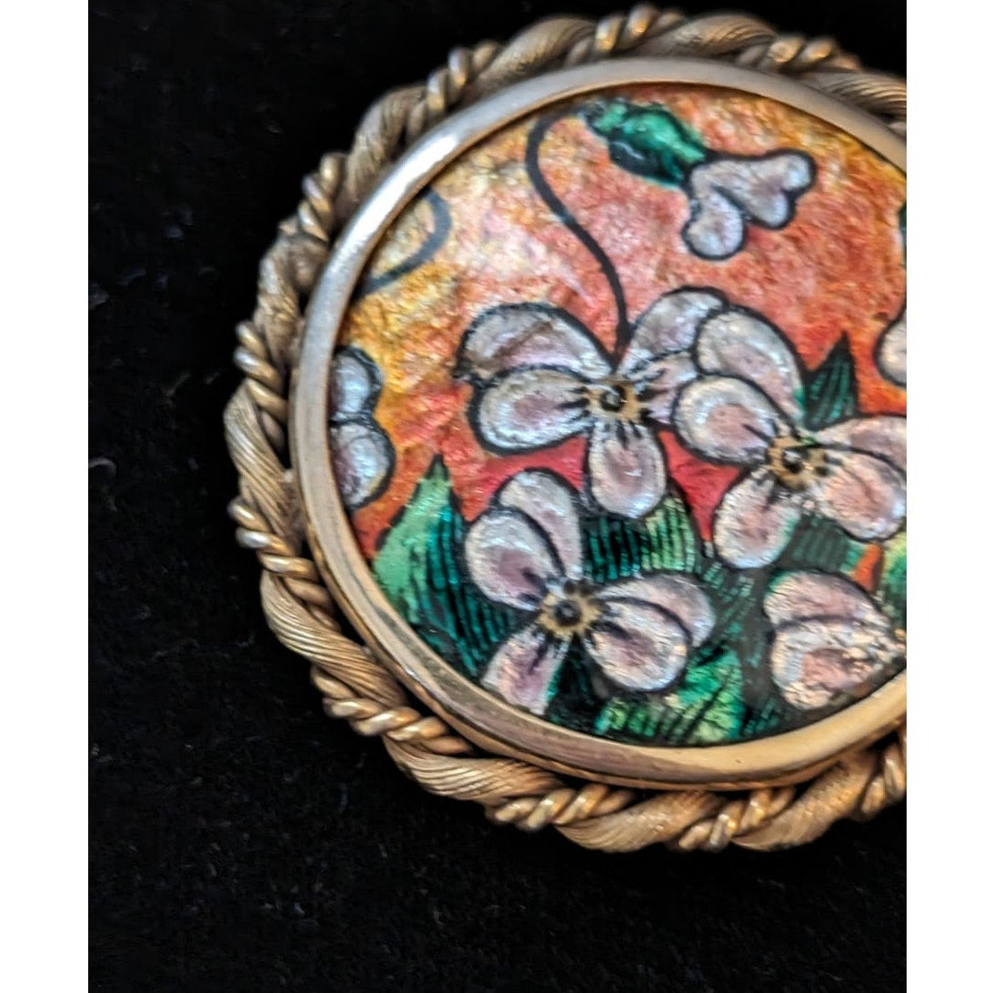Vintage Signed J. Brevers Paris Large Fused Limoge Enamel on Porcelain Brooch