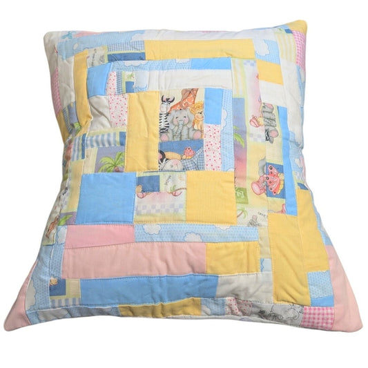 Multi-Color Pastel Patchwork Quilted Baby 20" Square Feather Fill Insert Pillow