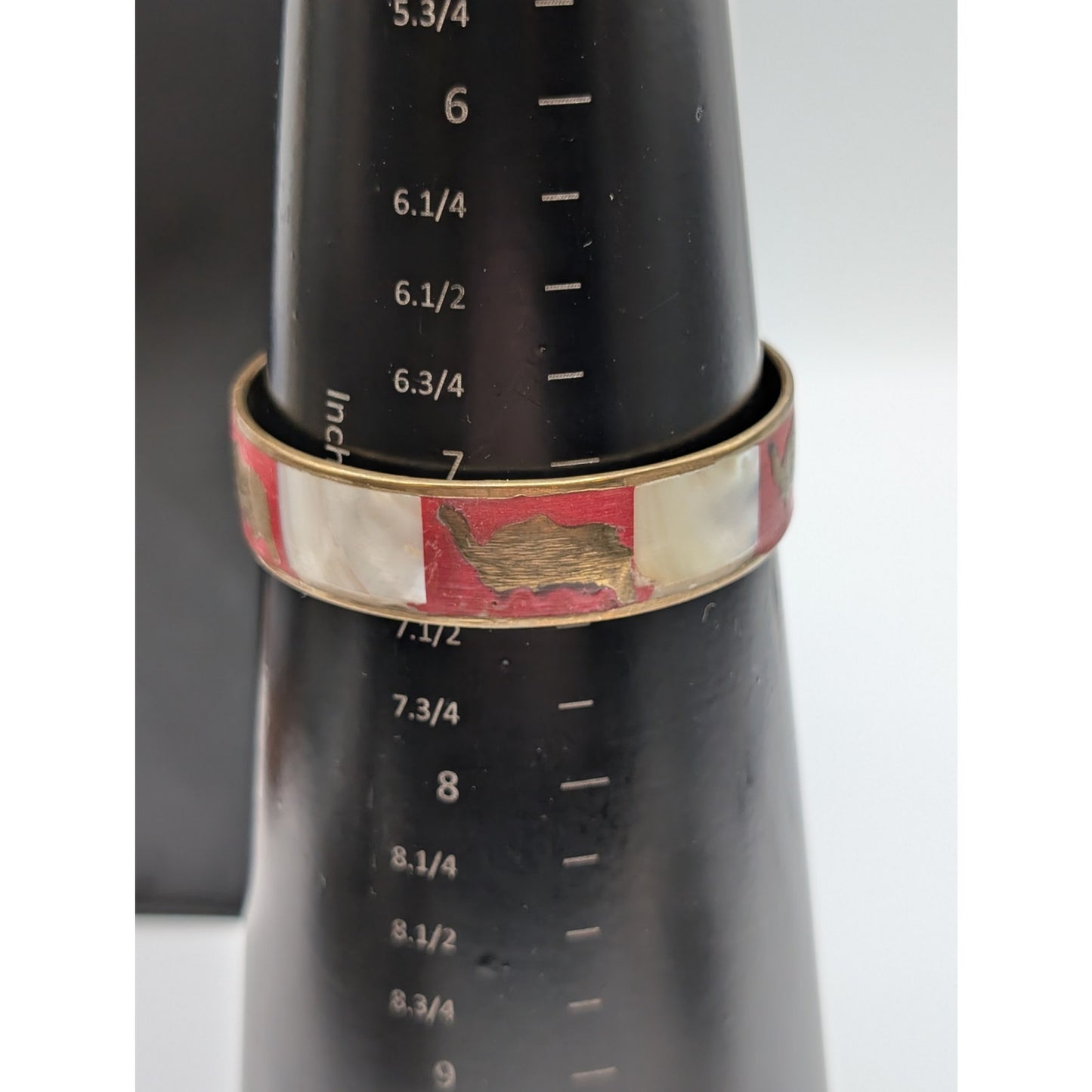 Vintage Lot of Three MOP Inlay Brass Bangle Bracelets