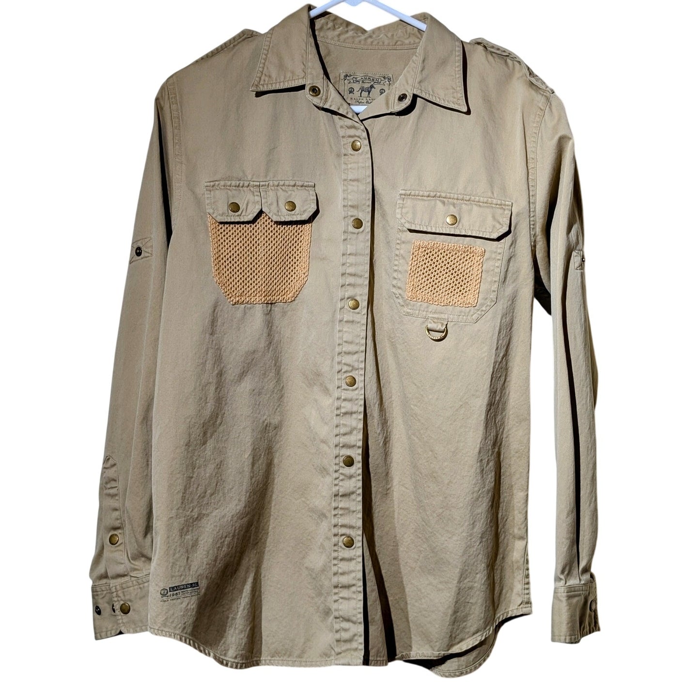Lauren Ralph Lauren Safari Field Shirt Khaki Utility Pockets Unisex Size Medium