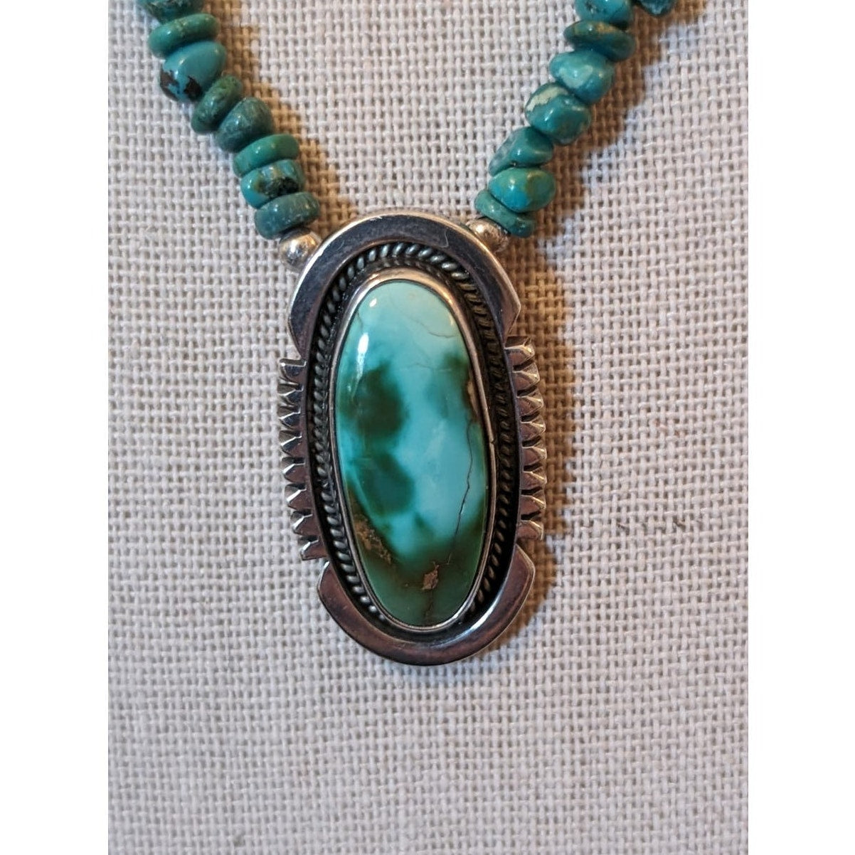 Vintage Navajo & Sterling and Turquoise Pendant Necklace Signed Sterling NC