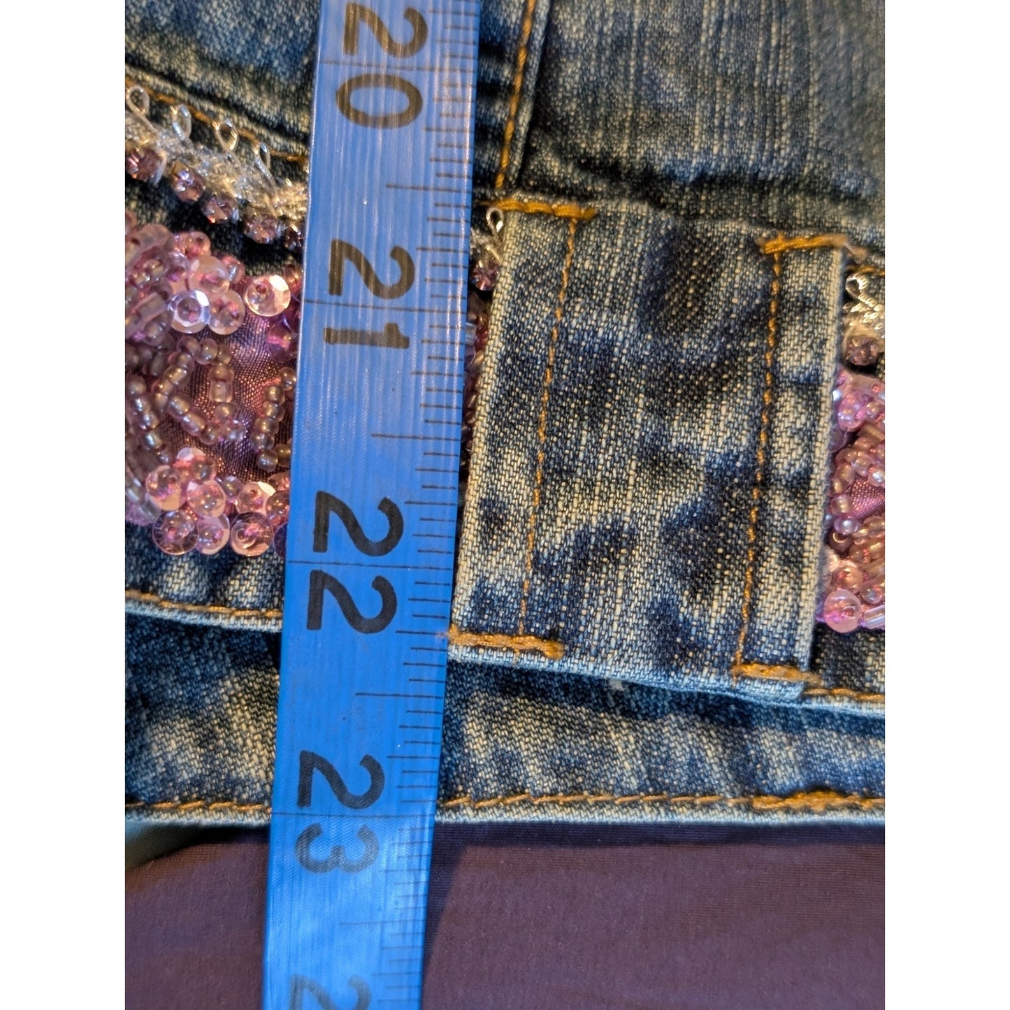 Berek by Takako Sakon Embellished Pink Sequin Bead Rhinestone Denim Jacket Sz XL